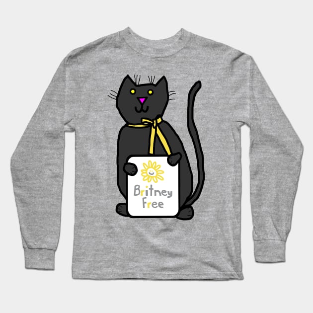 Free Britney Cute Cat with Britney Free Sign Long Sleeve T-Shirt by ellenhenryart